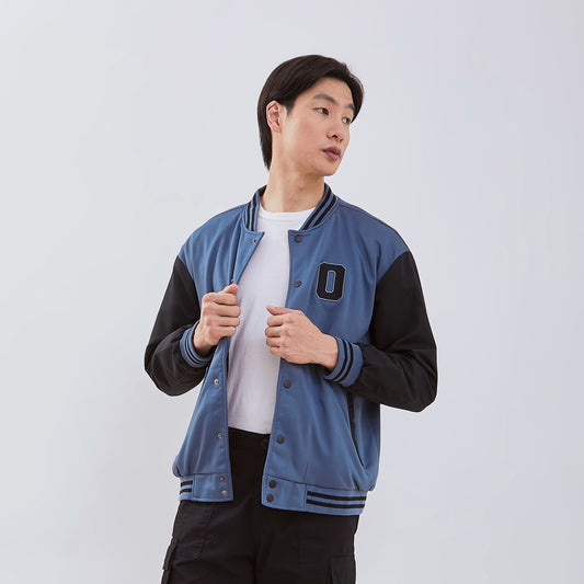 Osella Jin Varsity Jacket In Smoke Blue And Black Combination