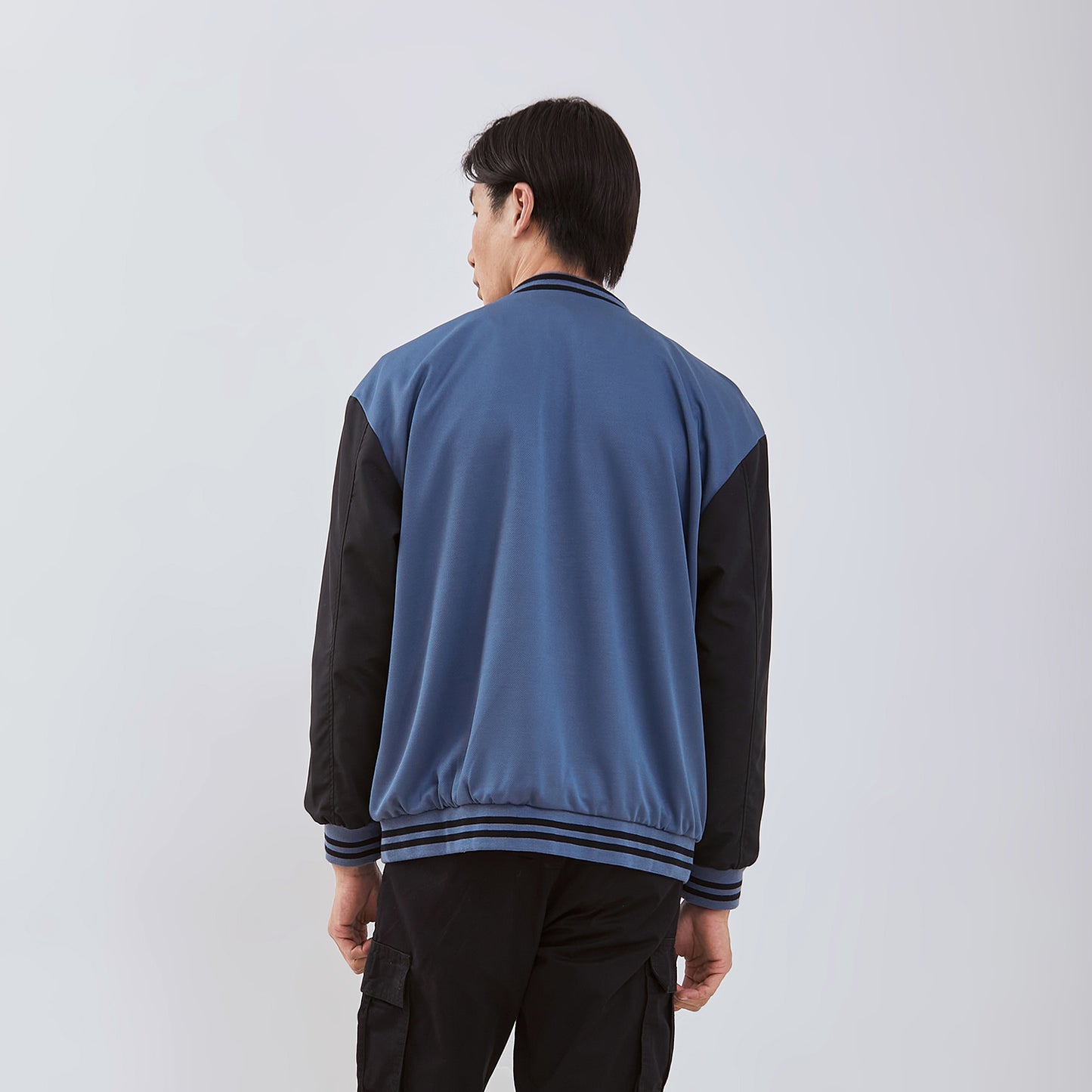 Osella Jin Varsity Jacket In Smoke Blue And Black Combination