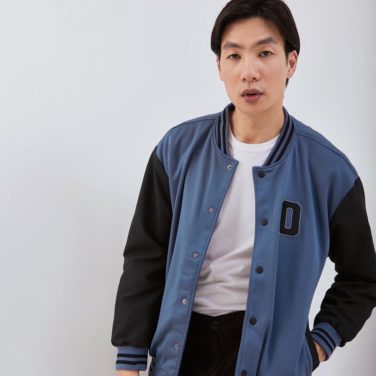 Osella Jin Varsity Jacket In Smoke Blue And Black Combination