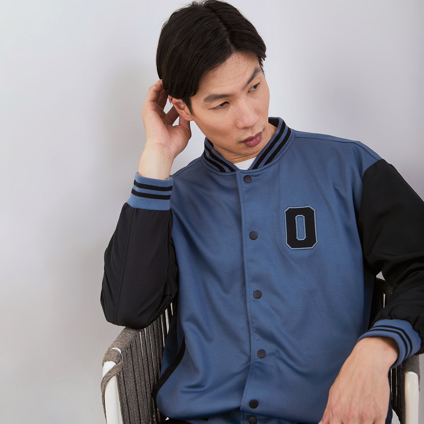 Osella Jin Varsity Jacket In Smoke Blue And Black Combination