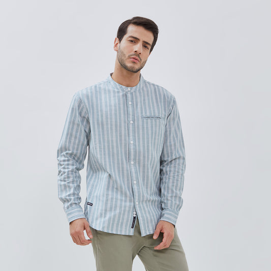 Osella Long Shanghai Collared Sleeve Striped Pattern Shirt In Aqua Green And Broken White 2037500769