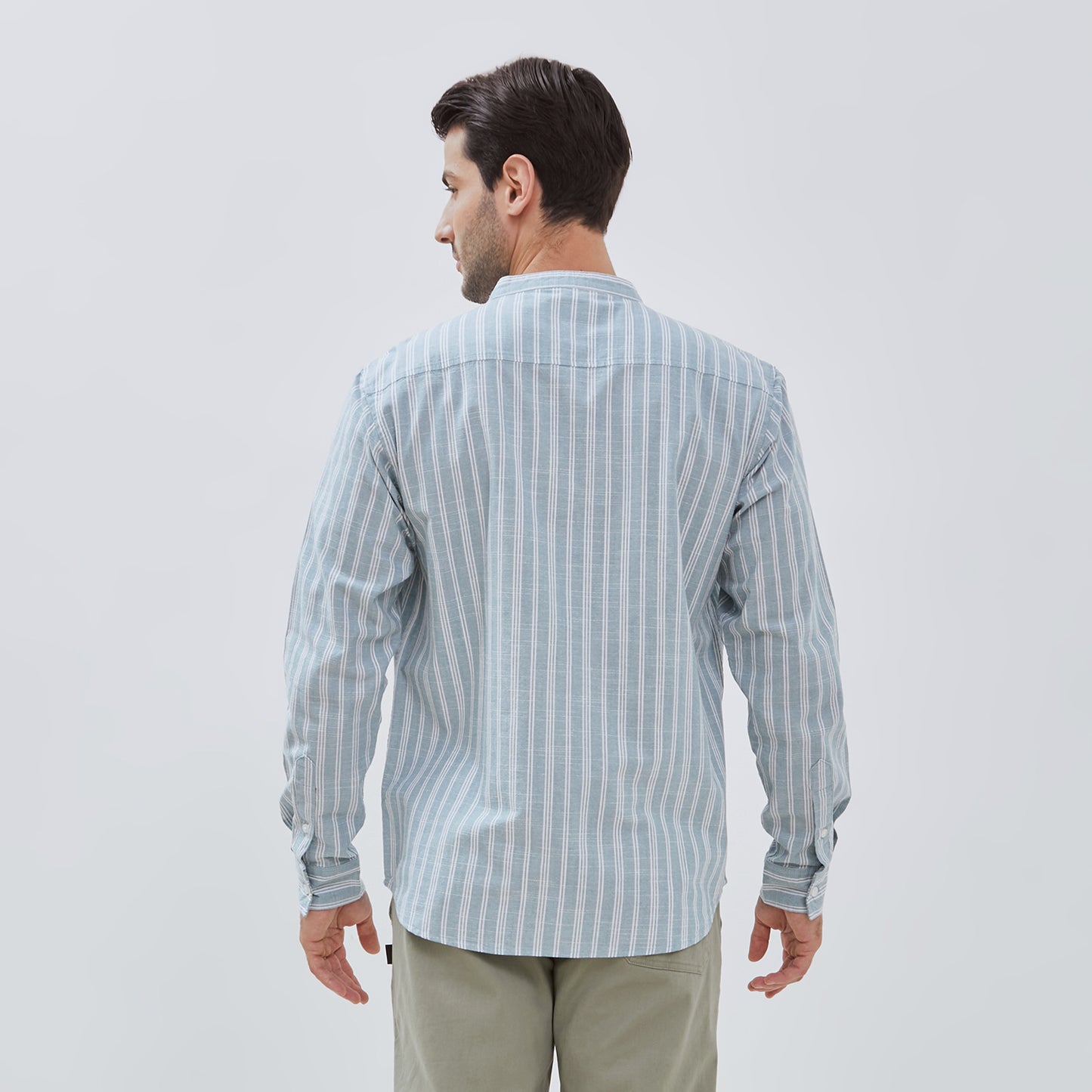 Osella Long Shanghai Collared Sleeve Striped Pattern Shirt In Aqua Green And Broken White 2037500769