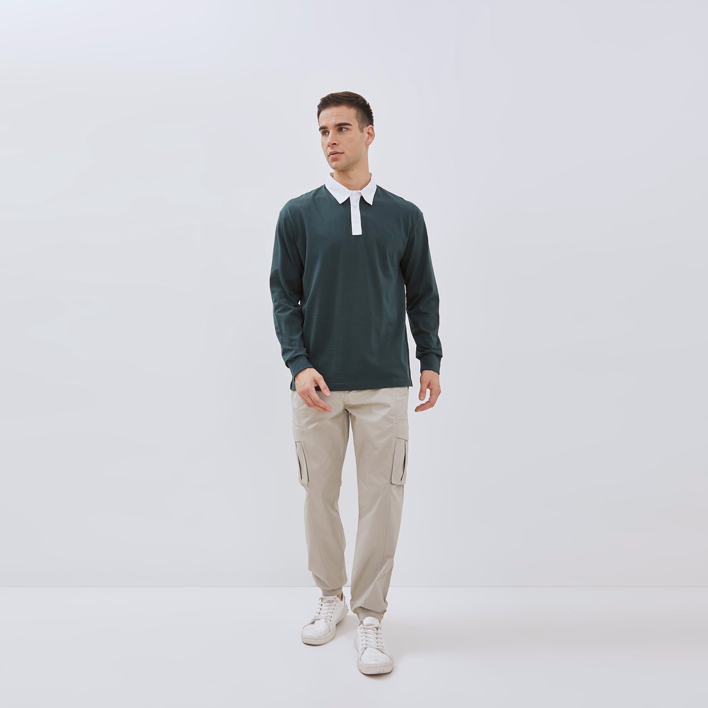 Osella Long Sleeve Polo Shirt In Bottle Green