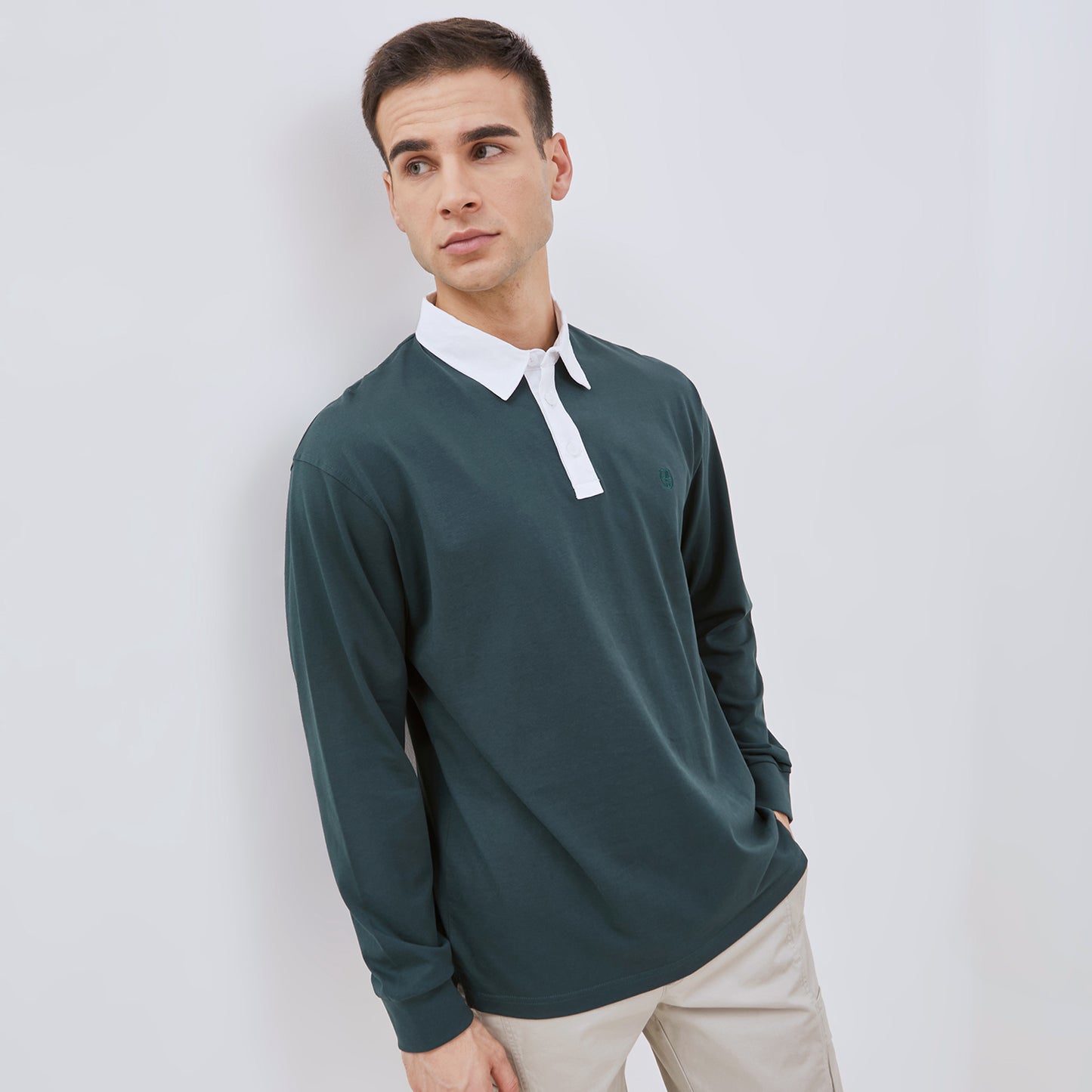 Osella Long Sleeve Polo Shirt In Bottle Green