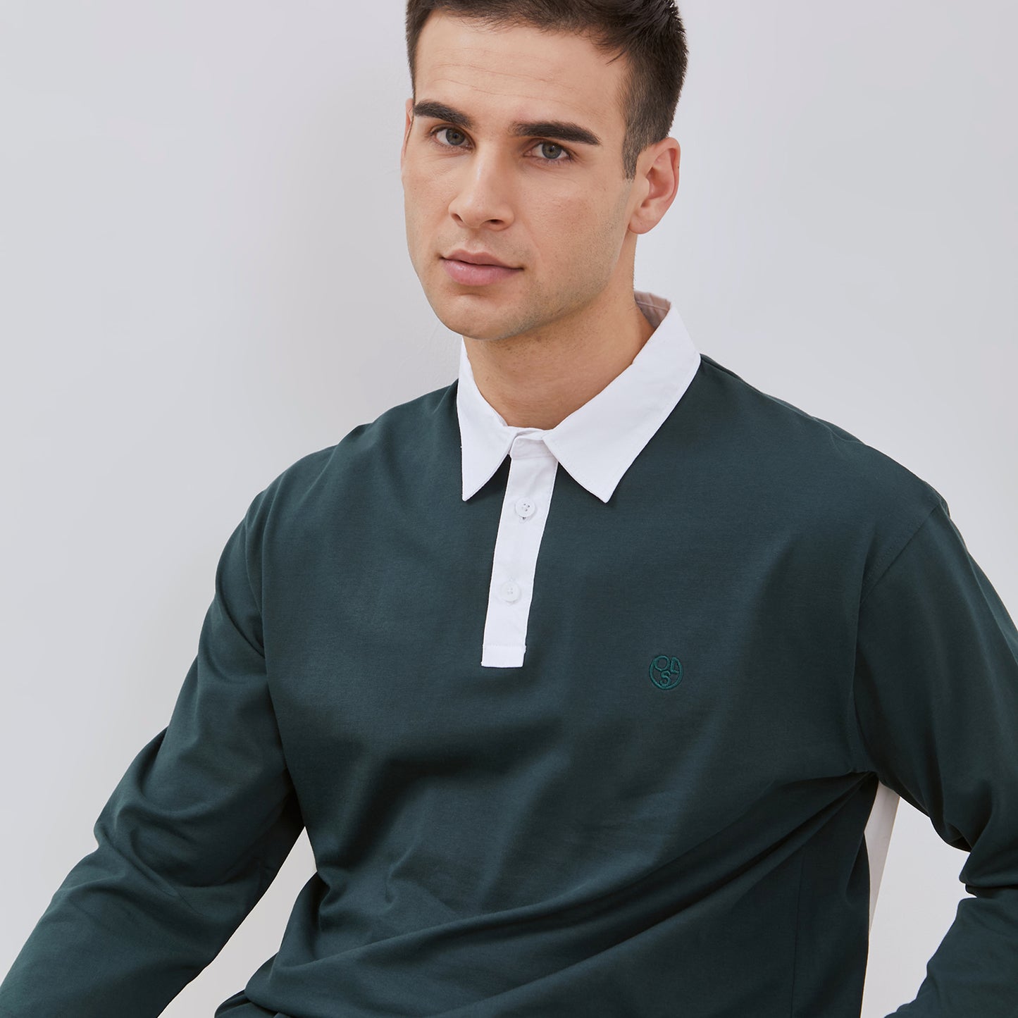 Osella Long Sleeve Polo Shirt In Bottle Green