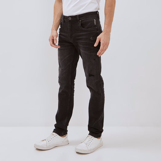 Osella Darly Ripped Slim Fit Denim Pants In Grey Wash