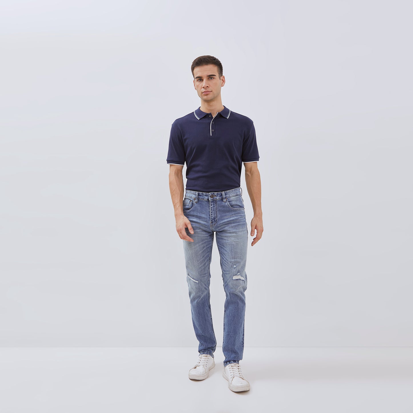 Osella Leo Slim Fit Denim Jeans In Medium Blue Wash
