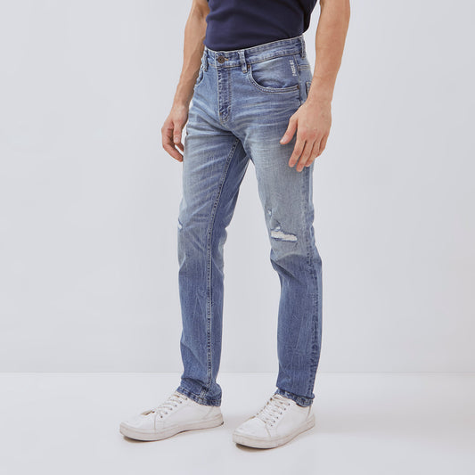 Osella Leo Slim Fit Denim Jeans In Medium Blue Wash