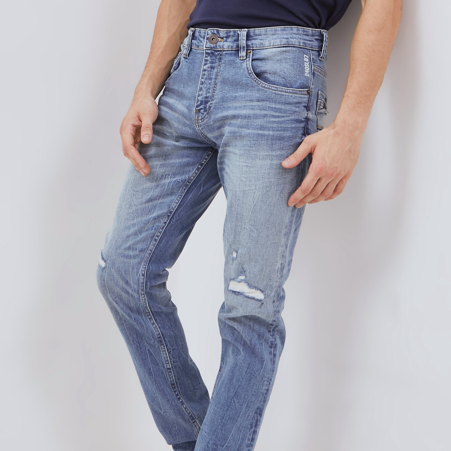 Osella Leo Slim Fit Denim Jeans In Medium Blue Wash