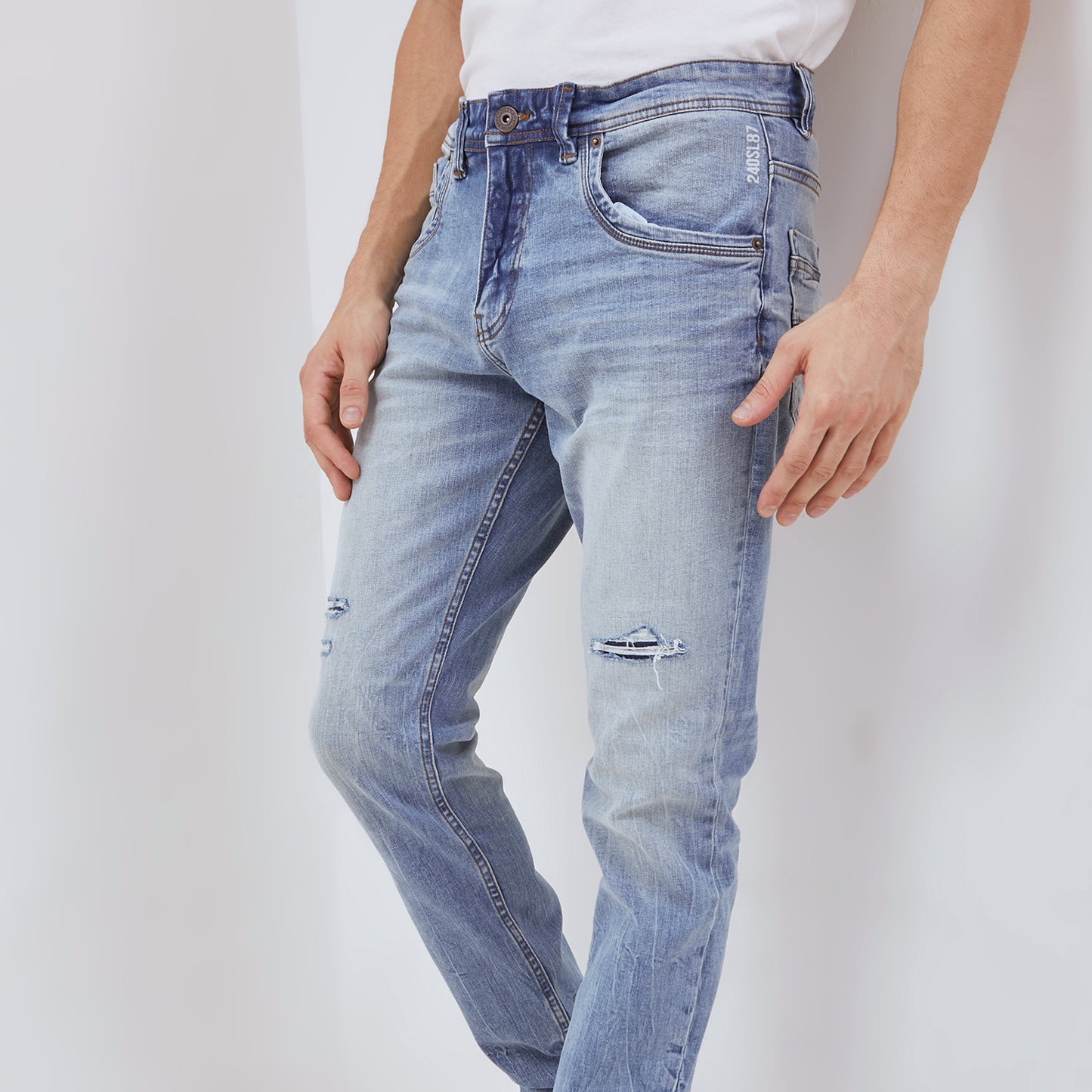 Osella Brando Slim Fit Denim Jeans In Light Blue Wash