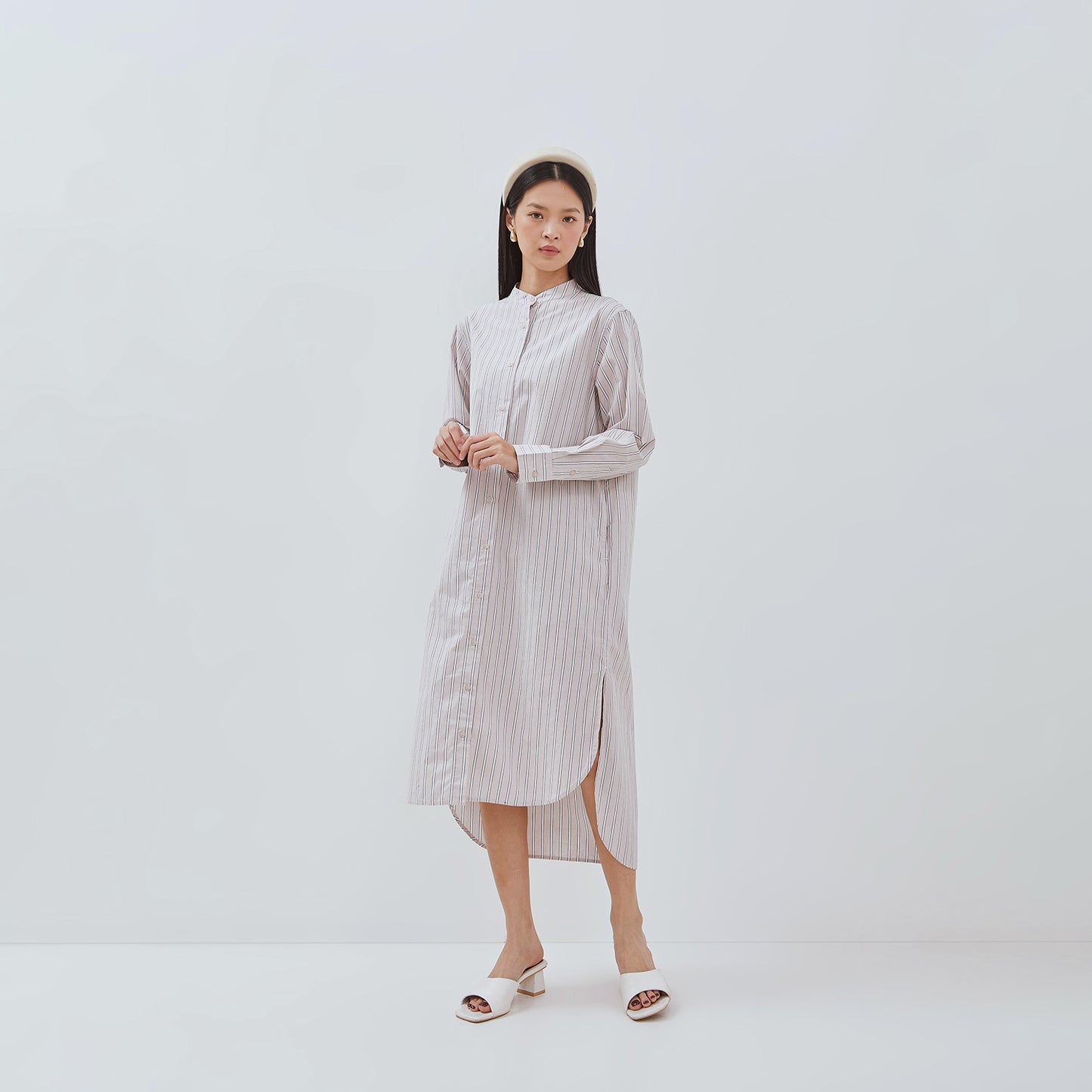 [NEW] OSELLA DELCY LONG SLEEVES STRIPED DRESS WITH SHANGHAI COLLAR 2157501046