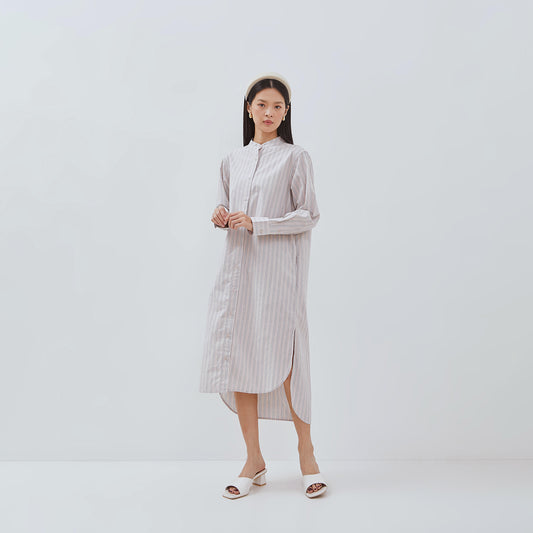 OSELLA DELCY LONG SLEEVES STRIPED DRESS WITH SHANGHAI COLLAR 2157501046