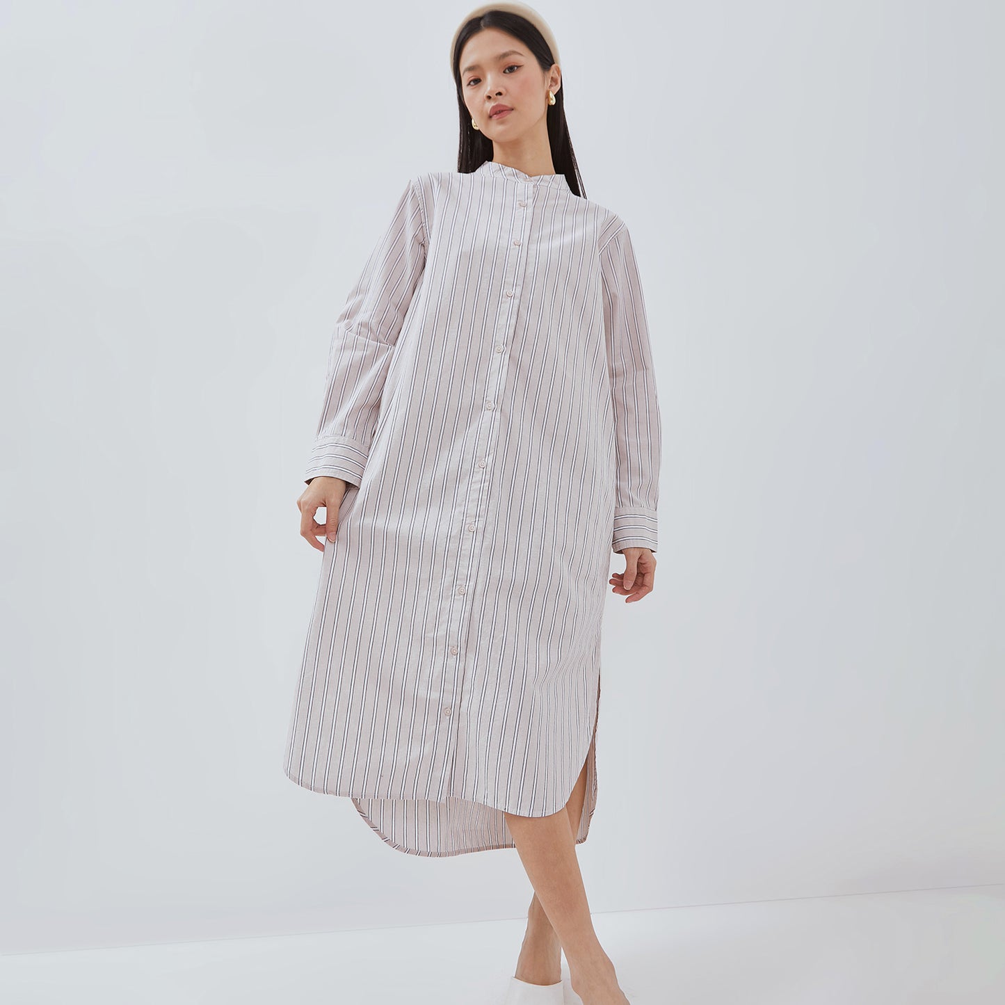 [NEW] OSELLA DELCY LONG SLEEVES STRIPED DRESS WITH SHANGHAI COLLAR 2157501046