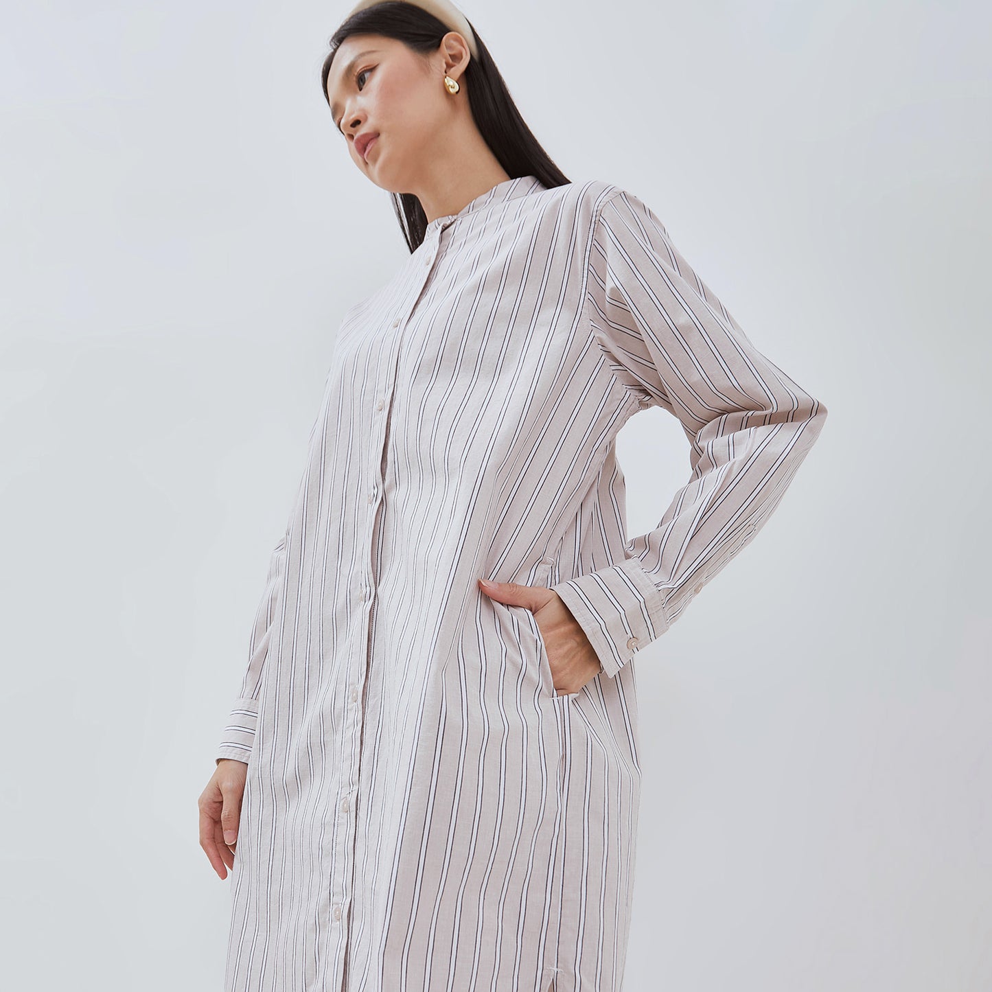 [NEW] OSELLA DELCY LONG SLEEVES STRIPED DRESS WITH SHANGHAI COLLAR 2157501046