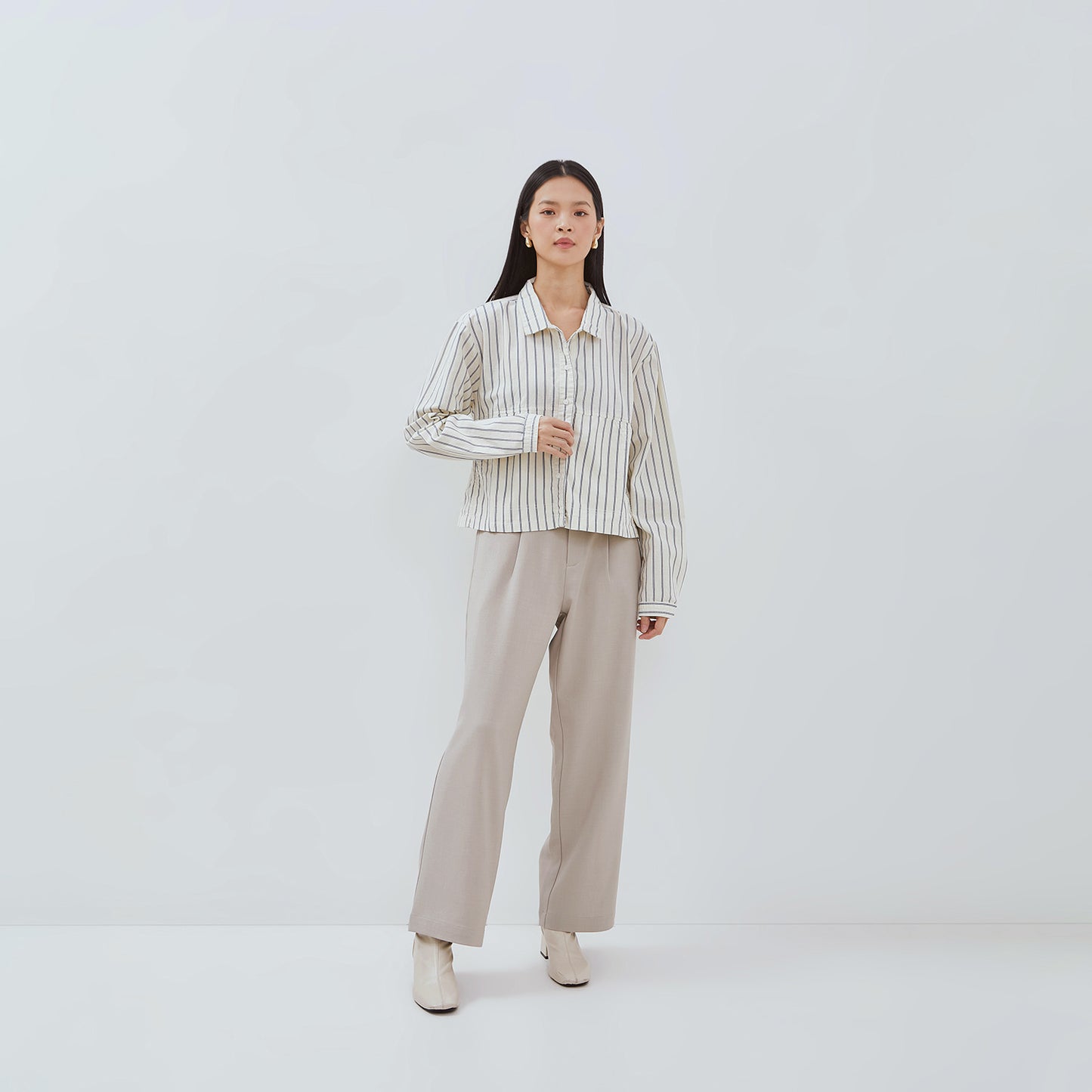OSELLA LEXA STRIPED SHACKET IN OFF WHITE AND NAVY 2137500301