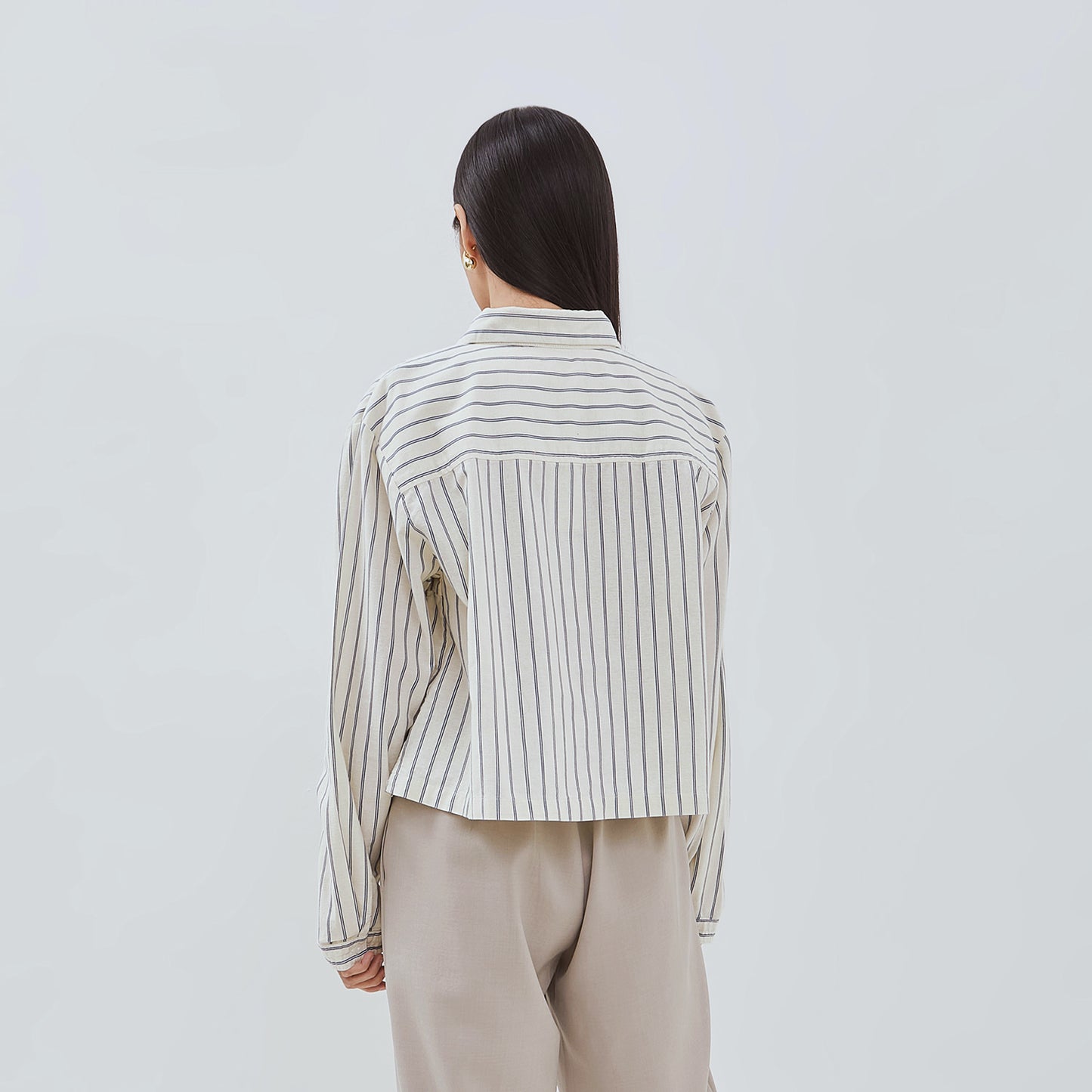 OSELLA LEXA STRIPED SHACKET IN OFF WHITE AND NAVY 2137500301