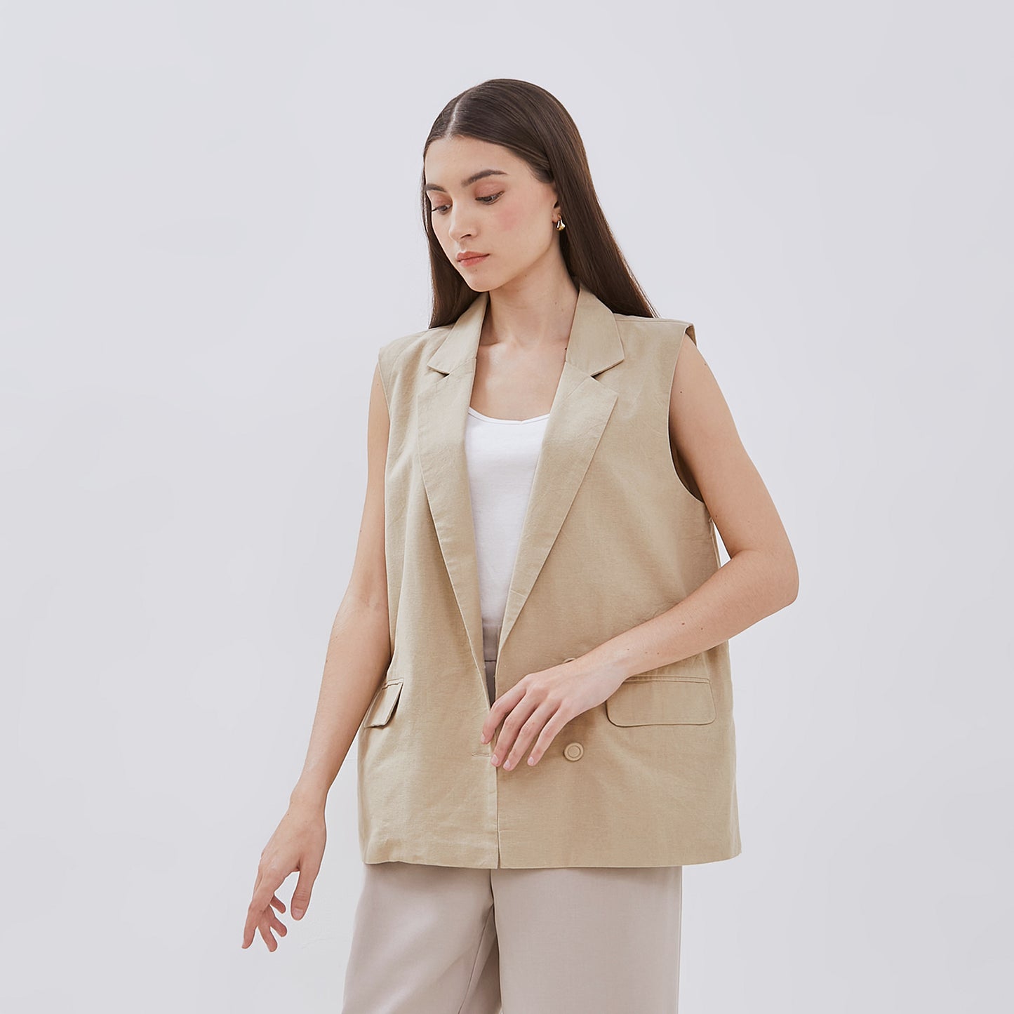 Osella Long Sleeveless Vest In Beige