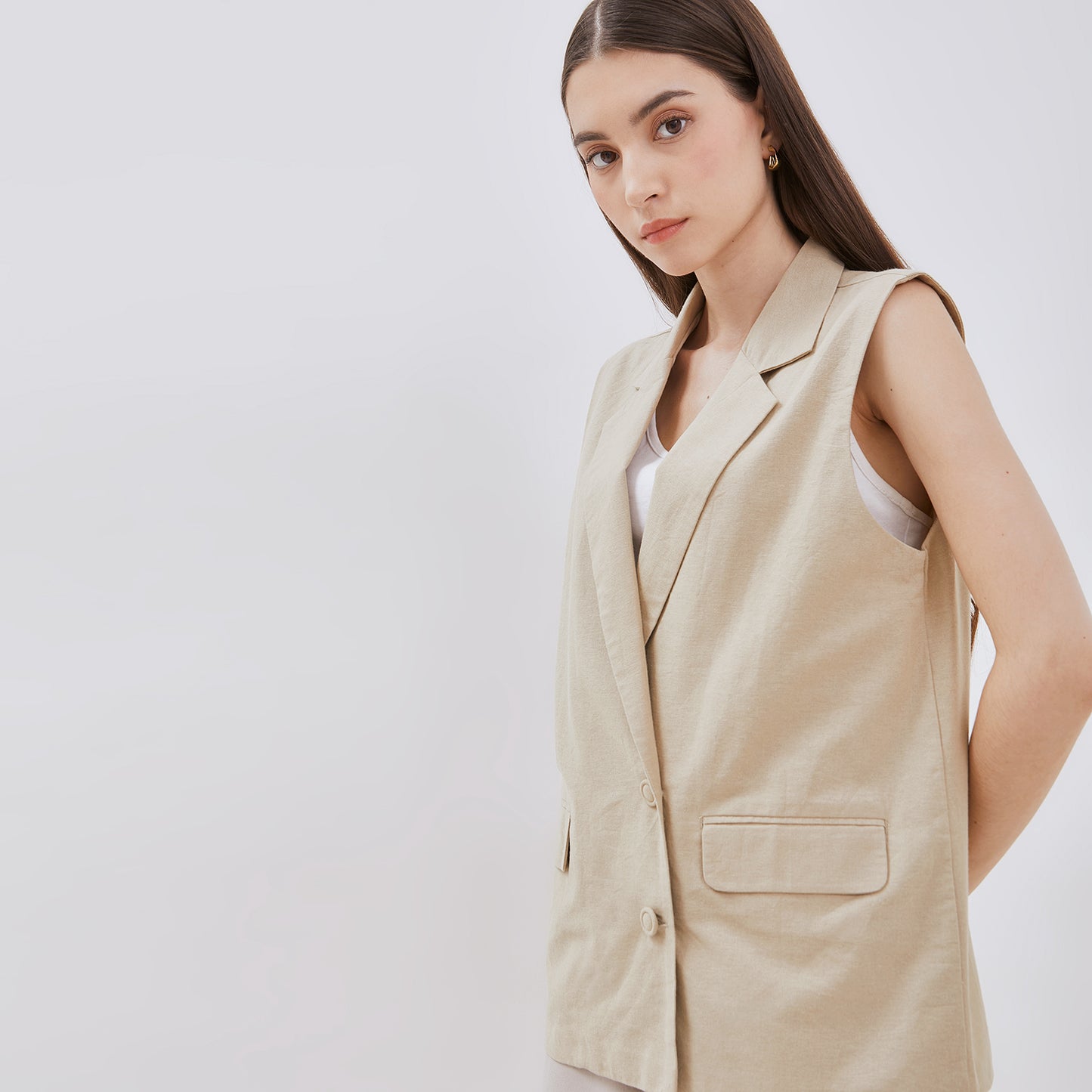 Osella Long Sleeveless Vest In Beige