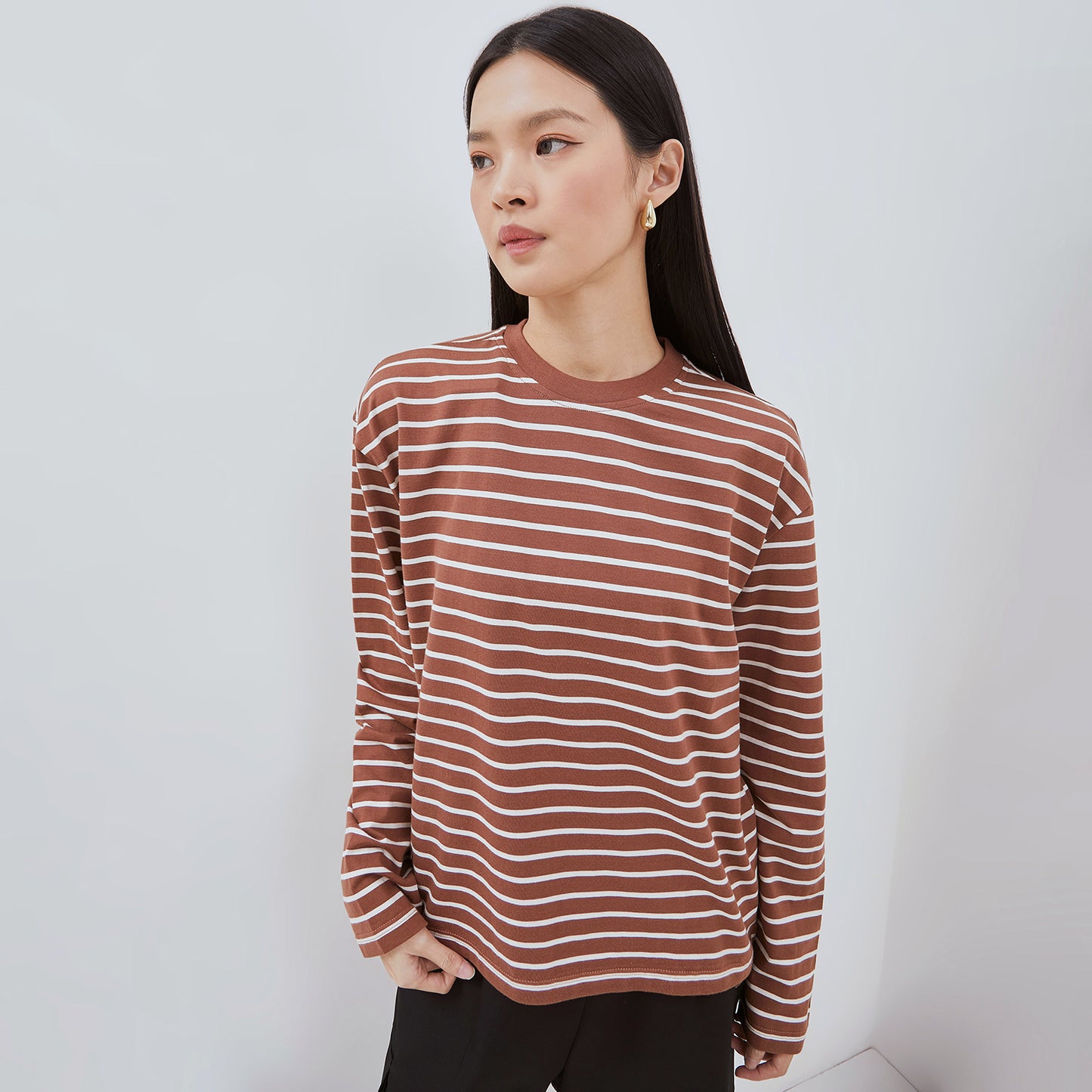 [NEW] OSELLA BLACK AND WHITE STRIPED LONG SLEEVE T-SHIRT 21775001