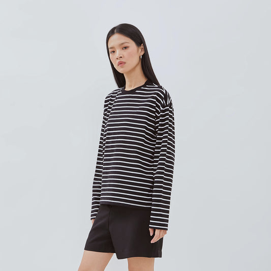 [NEW] OSELLA BLACK AND WHITE STRIPED LONG SLEEVE T-SHIRT 21775001