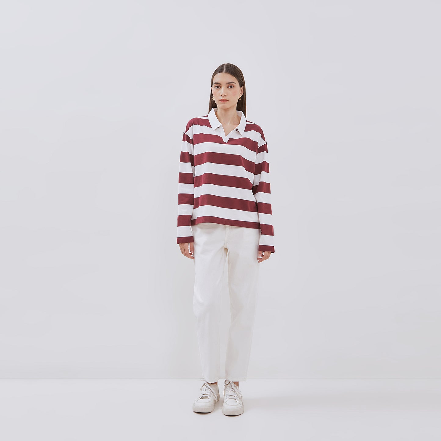 Osella Striped Polo Neck Long Sleeve T-shirt In Black And White