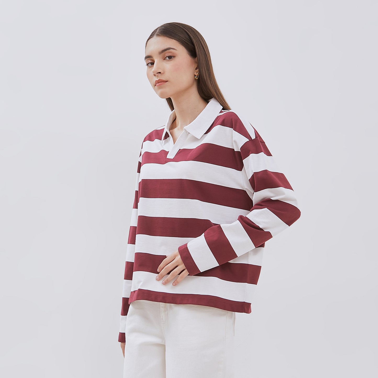 Osella Striped Polo Neck Long Sleeve T-shirt In Black And White