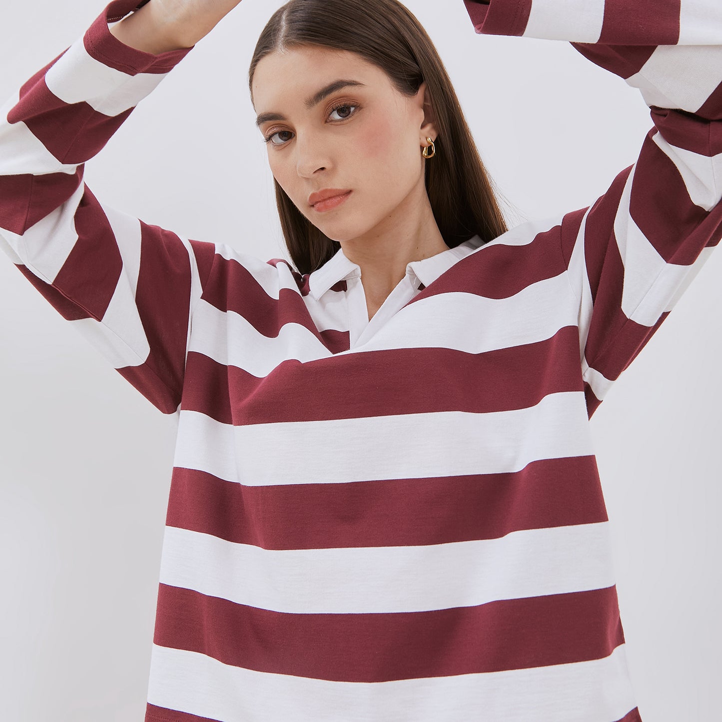 Osella Striped Polo Neck Long Sleeve T-shirt In Black And White