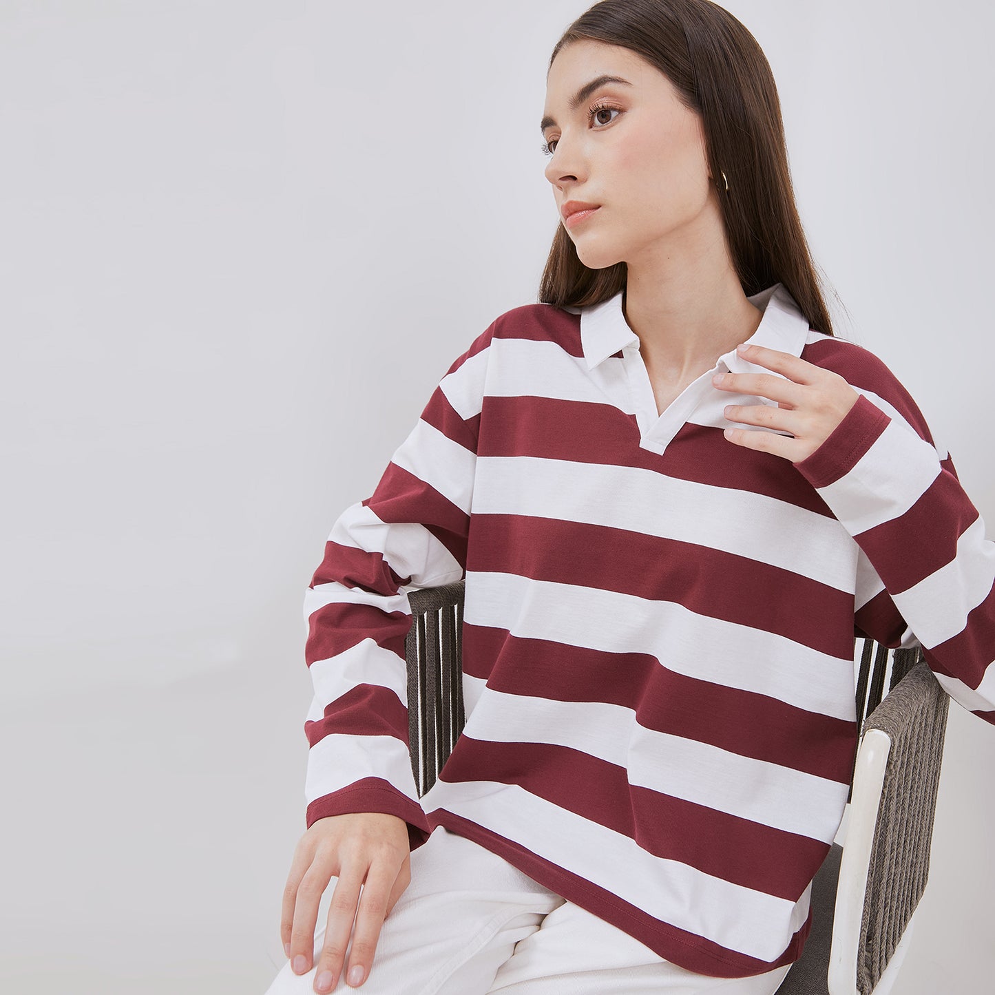 Osella Striped Polo Neck Long Sleeve T-shirt In Black And White