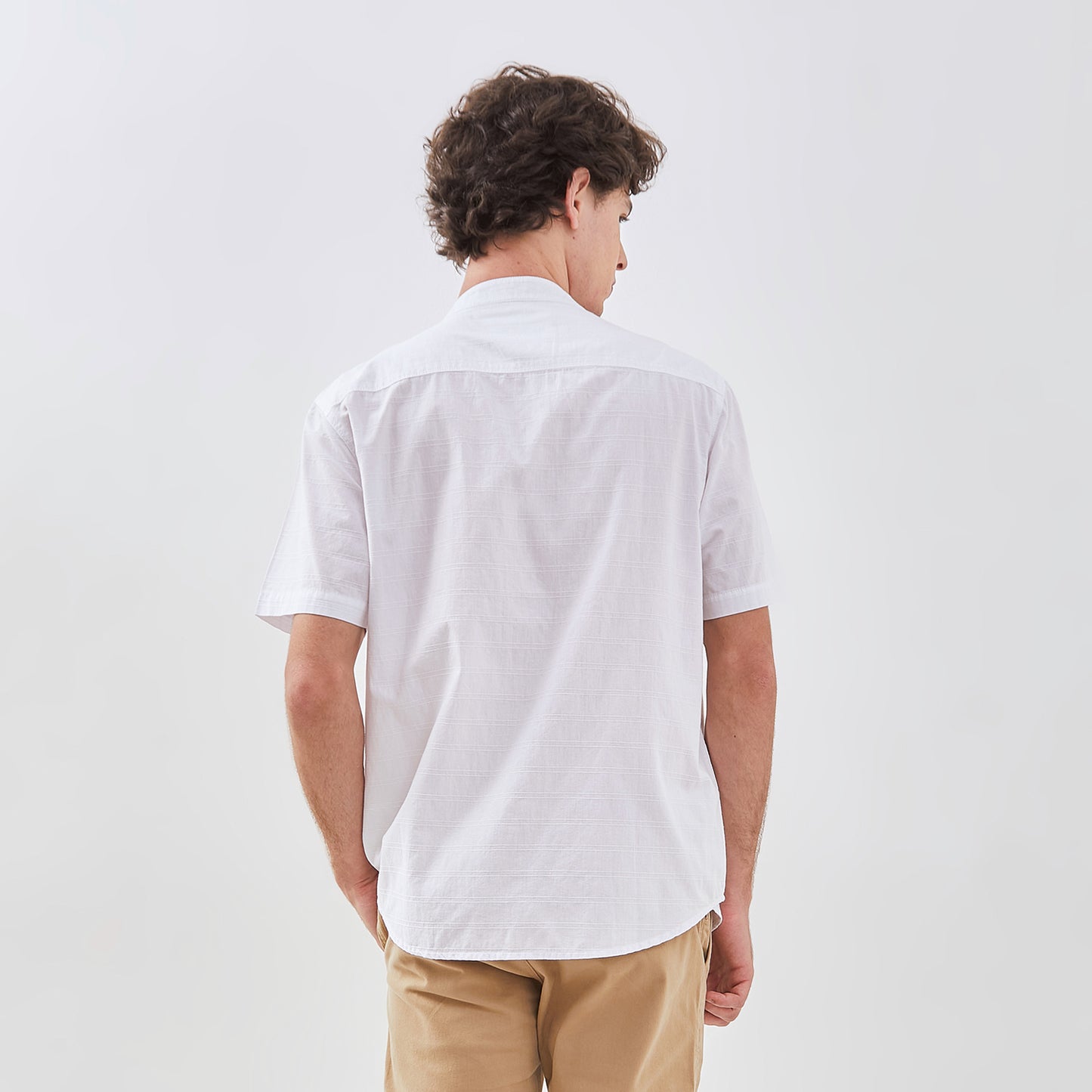 OSELLA STRIPED DOBBY SHANGHAI COLLARED SHORT SLEEVE SHIRT 2032520301