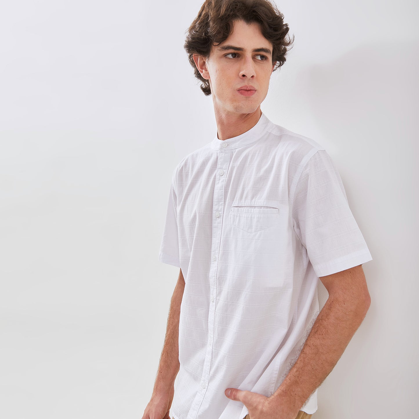 OSELLA STRIPED DOBBY SHANGHAI COLLARED SHORT SLEEVE SHIRT 2032520301
