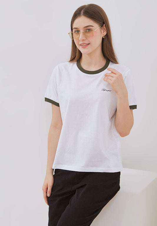 Osella Contrast Round Neck T-Shirt In Burgundy