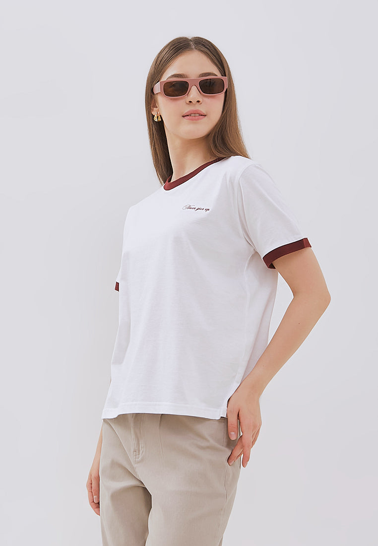 Osella Contrast Round Neck T-Shirt In Burgundy