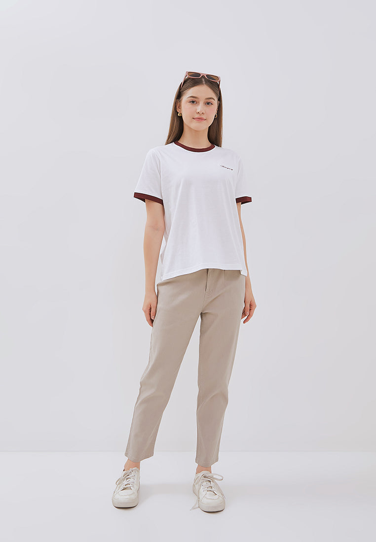 Osella Contrast Round Neck T-Shirt In Burgundy