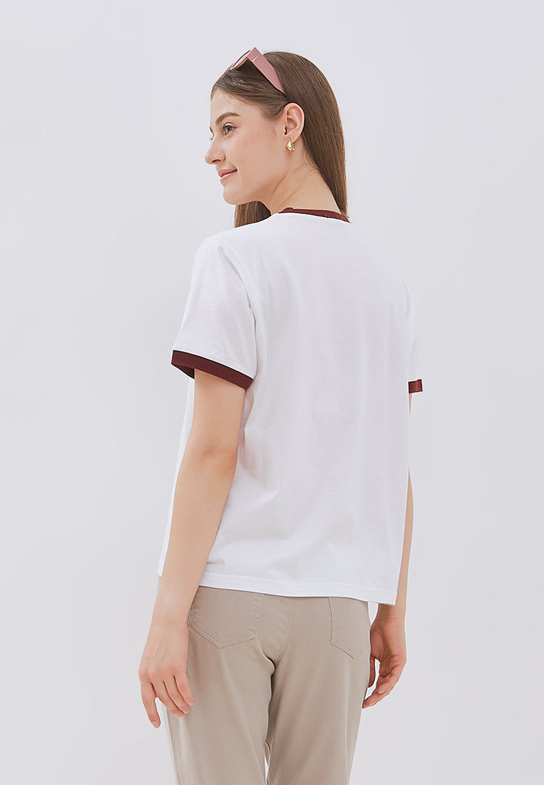 Osella Contrast Round Neck T-Shirt In Burgundy