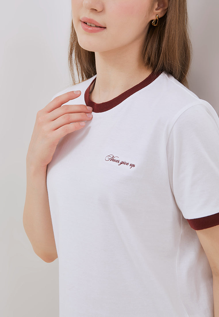 Osella Contrast Round Neck T-Shirt In Burgundy