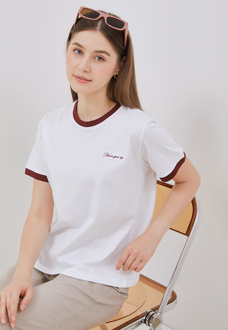 Osella Contrast Round Neck T-Shirt In Burgundy