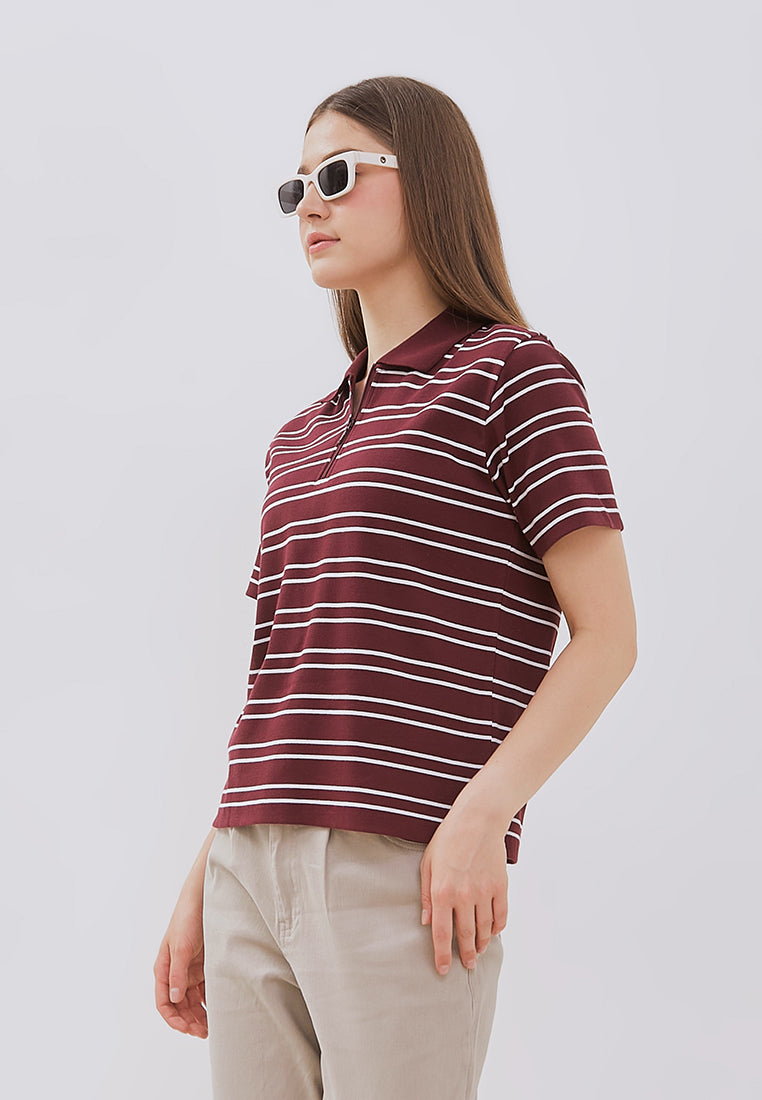 Osella Julia Stripe Rib-Knit Half Polo Shirt