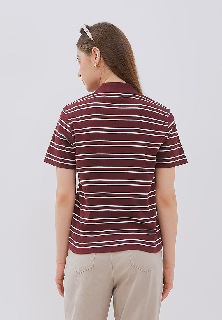 Osella Julia Stripe Rib-Knit Half Polo Shirt