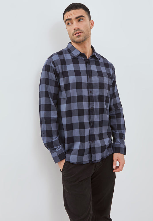 Osella Long Sleeve Checkered Shirt With Cotton Pique