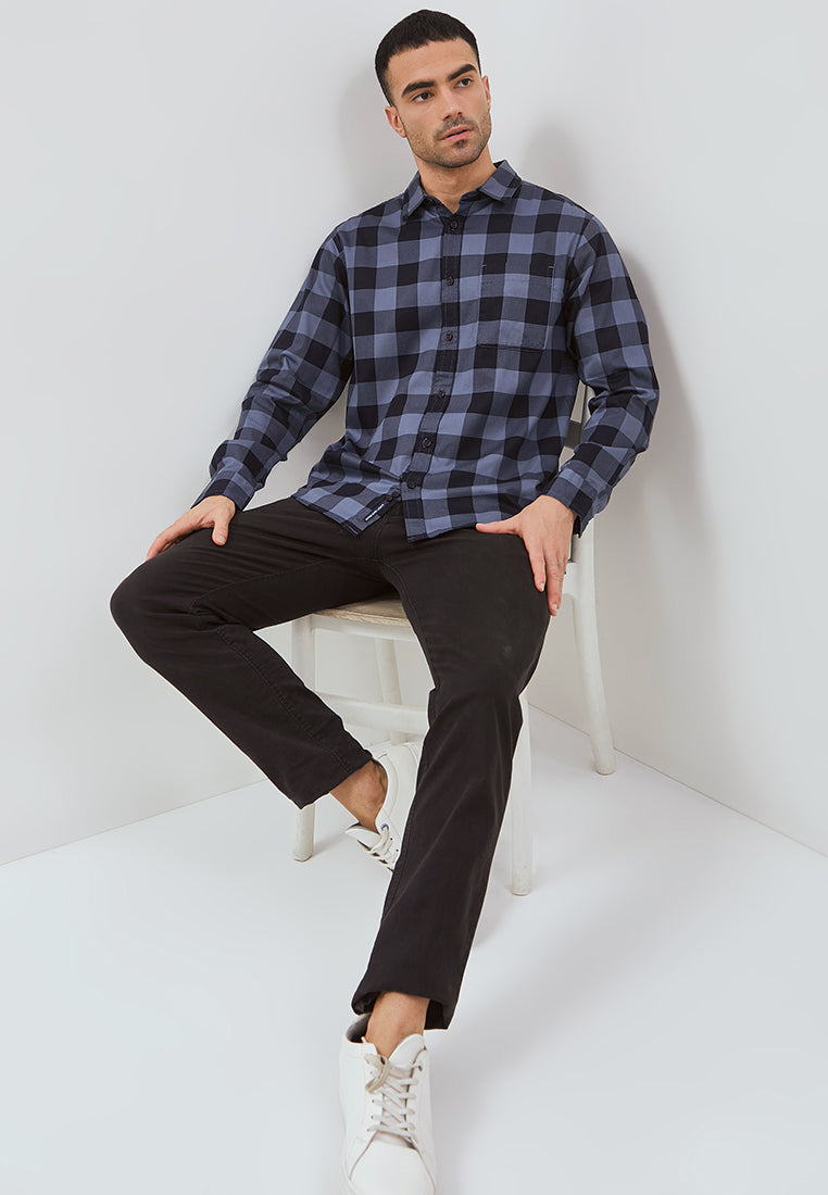 Osella Long Sleeve Checkered Shirt With Cotton Pique