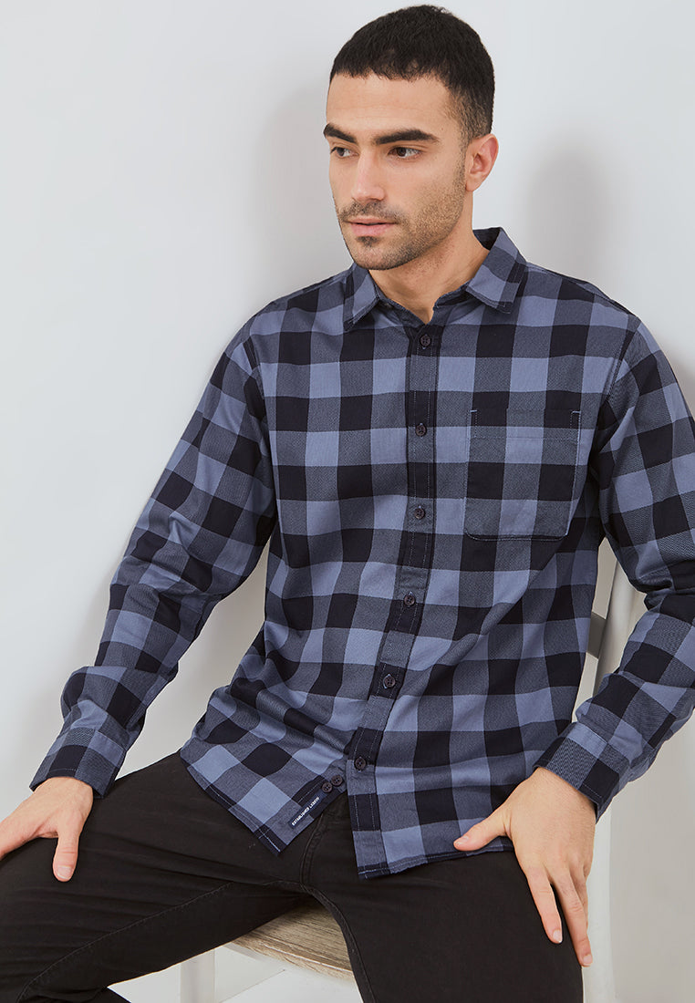 Osella Long Sleeve Checkered Shirt With Cotton Pique