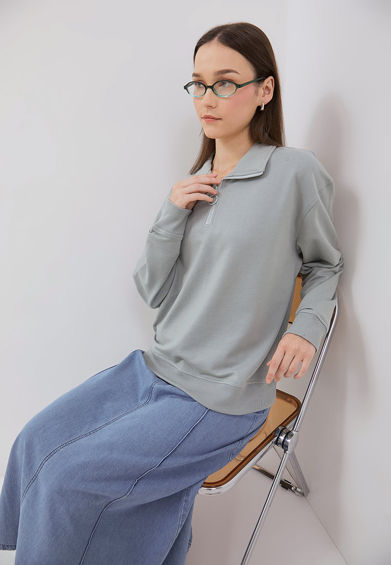 Osella  Gannie Collar Half Zip-Up Sweatshirt