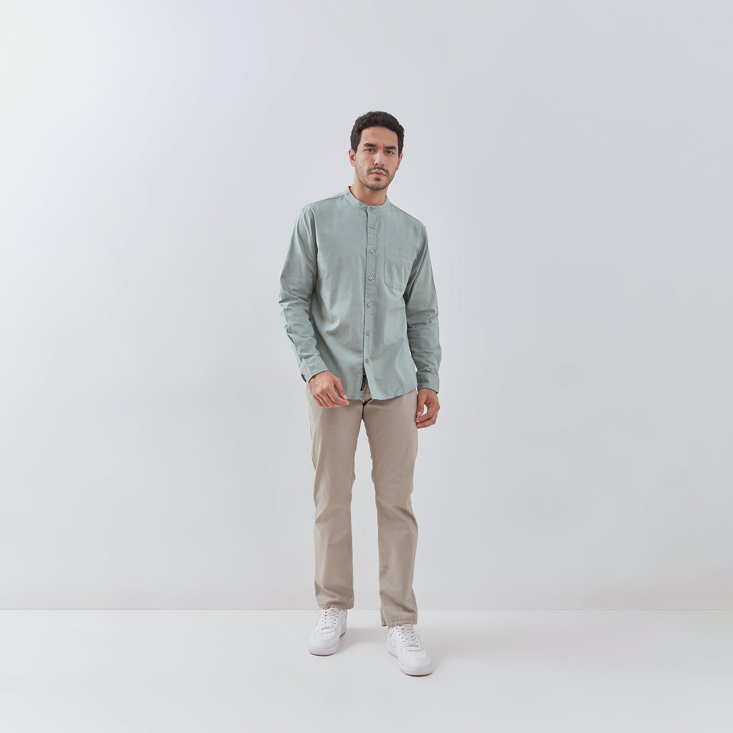 Osella Solid Linen Look Shanghai Collared Long Sleeve Shirt