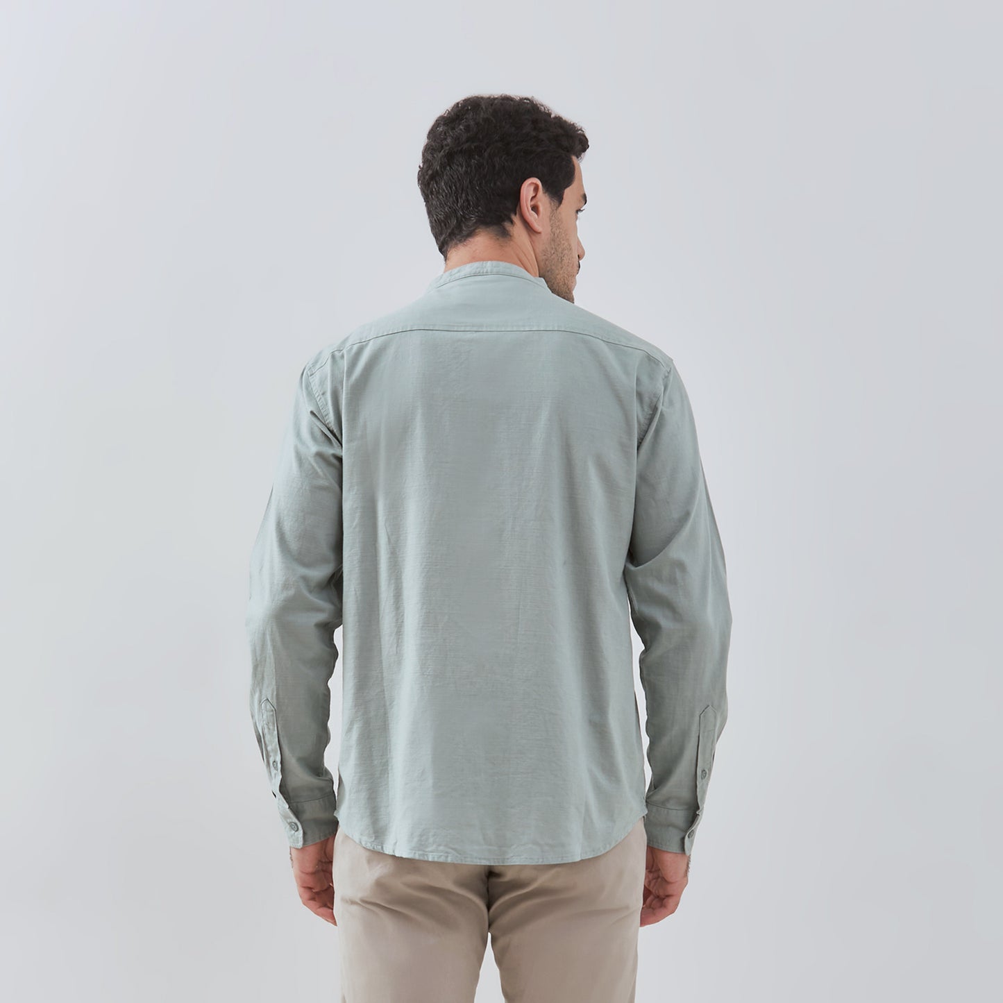 Osella Solid Linen Look Shanghai Collared Long Sleeve Shirt