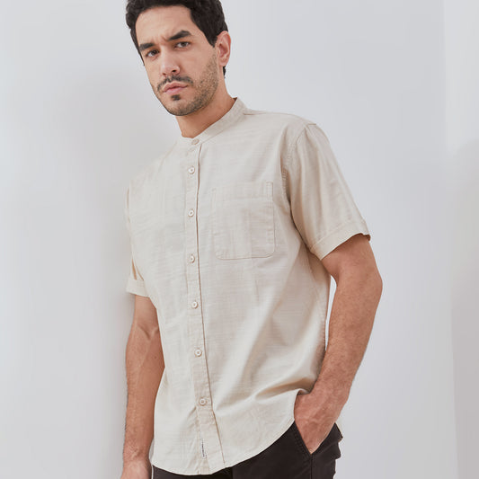 [NEW] Osella Kenta Half Hidden Placket Solid Short Sleeve Shirt 20325005