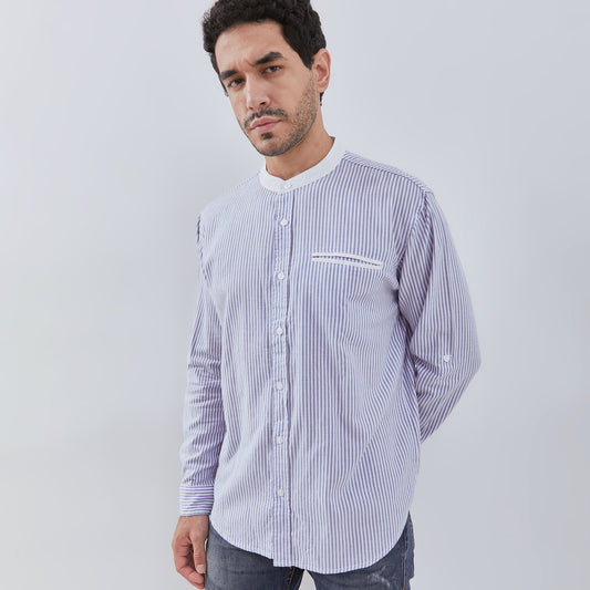 Osella Long Sleeve Small Striped Pattern With Shanghai Collared Shirt In Blue And White 2037501760