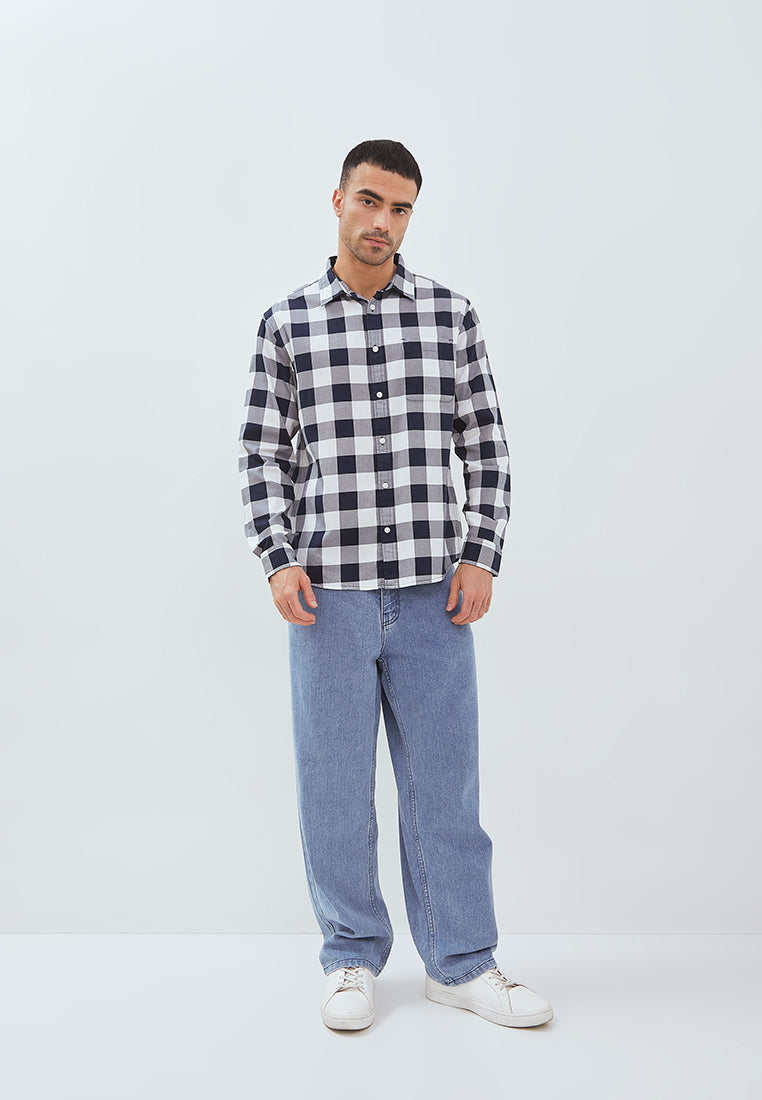 Osella Long Sleeve Checkered Shirt With Cotton Pique