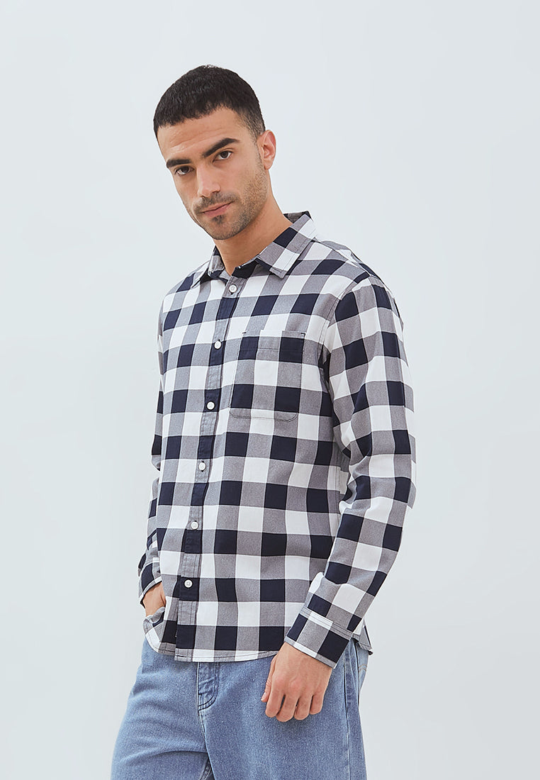 Osella Long Sleeve Checkered Shirt With Cotton Pique