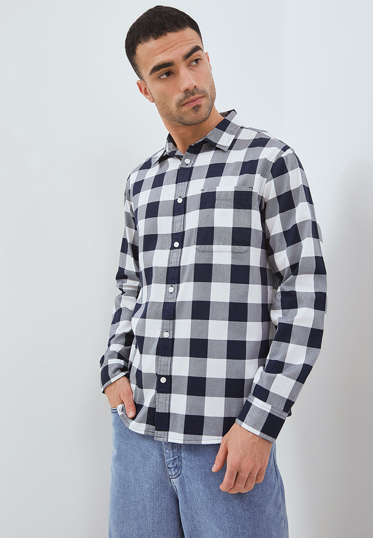 Osella Long Sleeve Checkered Shirt With Cotton Pique