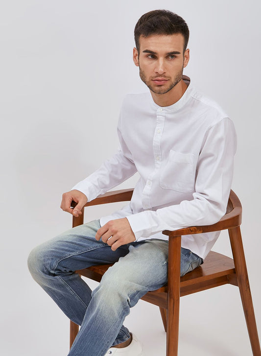 Osella Cotton Flannel Long Sleeve Solid Shirt In White